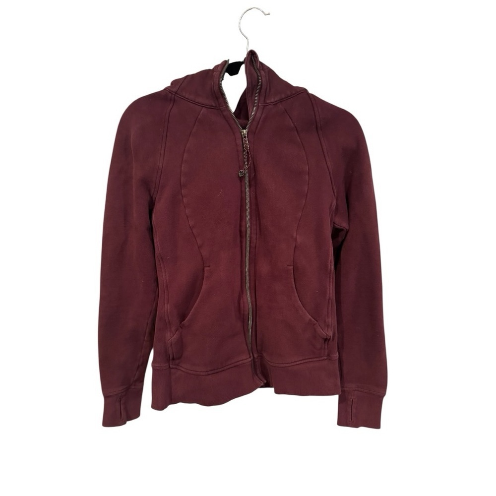 Lululemon Women’s Maroon Red Scuba Zip Up Hooded Jacket Size 10 - Picture 2 of 9